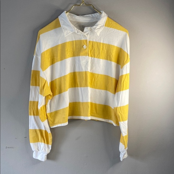 SO Yellow and White Polo Collar Crop Top - Picture 1 of 8